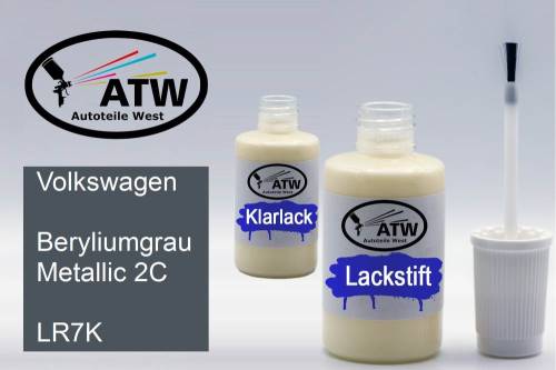 Volkswagen, Beryliumgrau Metallic 2C, LR7K: 20ml Lackstift + 20ml Klarlack - Set, von ATW Autoteile West.